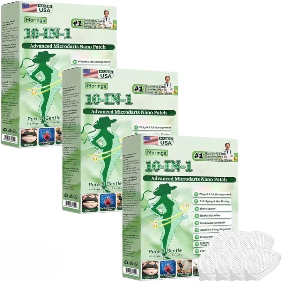 Moringa 10-in-1 Microdarts Nano Patch, Wellness Body Patch, Herbal Moringa Transdermal Patch for Adults, 7 Patches per Box-Set of 3
